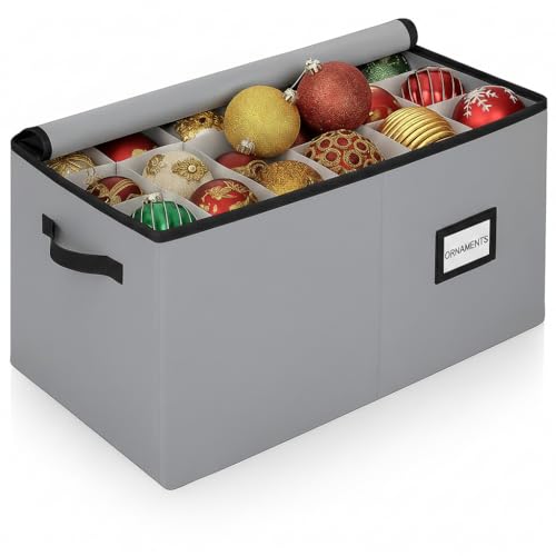 Christmas Ornament Storage Container with Dividers - Box Stores Up to 54 Ornaments, Zippered, Convenient, Adjustable, Large Organizer Bin to Protect Holiday Décor, Fits Most Standard Size, Grey - color: Grey, size: 54 Ornaments