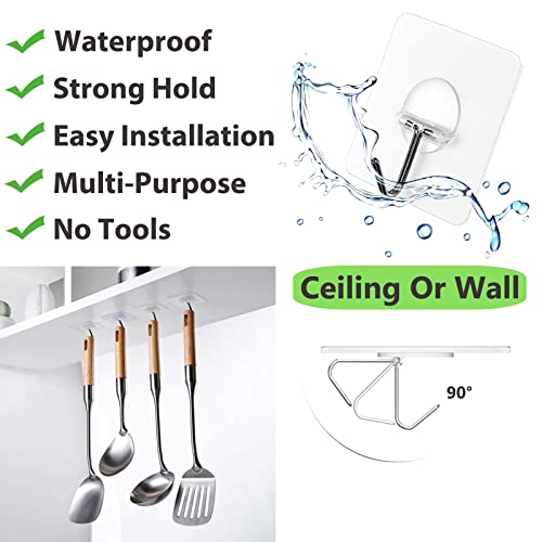 JINSHUNFA Adhesive Wall Hooks 13LB Heavy Duty No Drill Transparent Waterproof Hooks for Bathroom Kitchen Towel Coat 12 Pack - size: 12 Medium hooks
