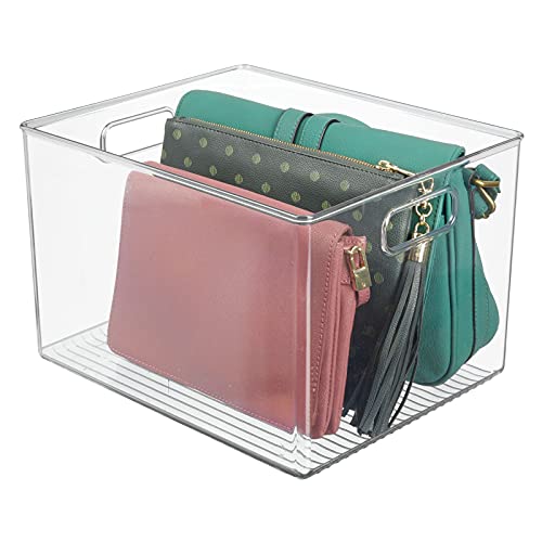 mDesign Large Plastic Storage Organizer Container Bin, Closet Organization for Hallway, Bedroom, Linen, Coat, and Entryway - Holds Clothing, Blankets, and Accessories, Ligne Collection, Clear - size: 12 x 10 x 8 (Pack of 1)
