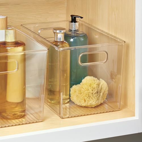 iDesign Storage Bins with Handles - Organizer Bins for Kitchen, Pantry, Bathroom, or Home Office - Set of 4 - Clear - style: Pack of 4