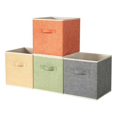 Storage Cube Organizer Bin 10.5" x 10.5" x 11" Large Boxes Fabric Basket with Handles for Organizing Shelves Closet Clothes 4 Color Set A - color: 4 Color Set A, size: 10.5L x 10.5W x 11H inch