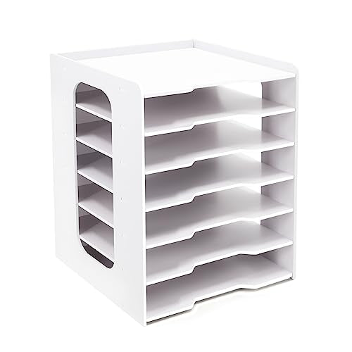 SONGWAY Scrapbook Paper Organizer 12x12-7 Tier File Organizer for Desk, 12x12 Stackable Scrapbook Paper Storage Trays, Desktop File Storage Cube for Home Office School - size: 7 Tier