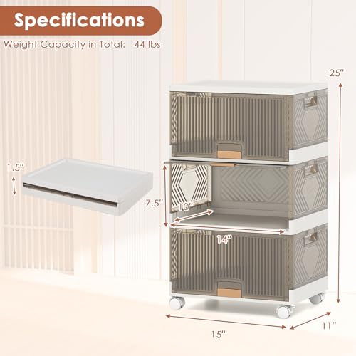 Giantex 4 Tier Stackable Storage Bins with Lids, 18 GalFoldable Shoe Storage Box with Detachable Wheels & Flip-Up Doors, Collapsible Closet Organizers and Storage Bins - size: 18Gal-4Pack
