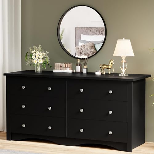 YESHOMY Black Dresser for Bedroom,6 Drawer Dressers, Storage Chest of Drawers for Hallway,Living Room, Entryway - color: Dark Black