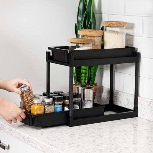 IRIS USA Under Sink Organizer, Bathroom Organizers and Storage, Pull Out Under Cabinet Kitchen Shelf Pantry Under Counter, Cleaning Supplies, Vertical Spice Rack Slide Out Drawers, Easy Assembly - size: 1 Pack