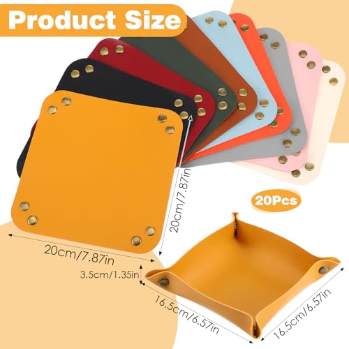 20 Pcs PU Leather Jewelry Valet Tray for Women and Man Portable Catchall Travel Storage Dish Plate Key Tray For Entryway Desk Organizer for Phone, Keys, Glasses, Wallet, Earphone, Watch, Coin