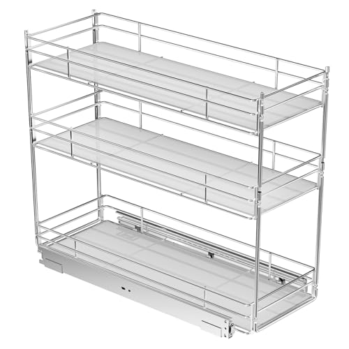 ROOMTEC Pull Out Spice Rack for Narrow Cabinet (8" W X 20½" D),3 Tier Heavy Duty Sliding Spice Cabinet Organization Shelf Racks, Pull Out Shelves Under Cabinet Storage for Kitchen - size: 8" W x 20½" D, 3 Tier, Heavy Duty