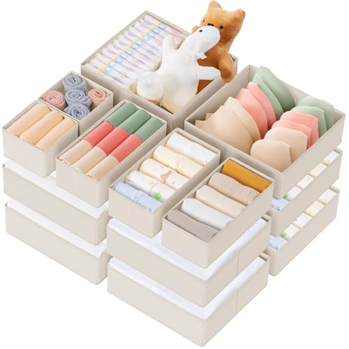 Criusia Drawer Organizer Clothes, 21 Pack Dresser Organizer for Baby Clothes, Underwear, Sock - Foldable Closet Organization and Storage Dividers Bins for Nursery, Bedroom (Oatmeal) - color: Oatmeal, size: 21PACK