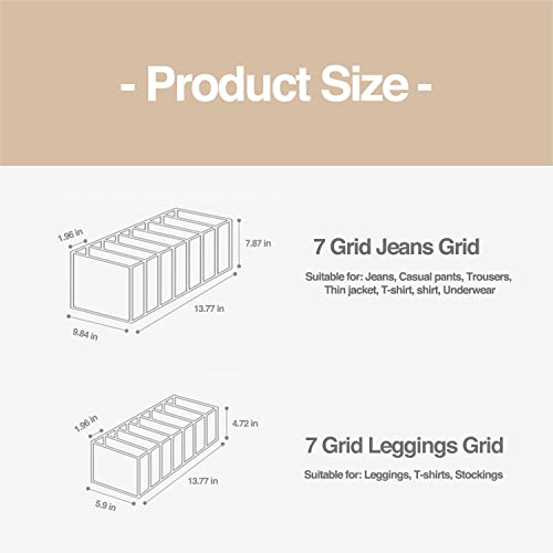Wardrobe Clothes Organizer, 7 Grids Washable Portable Closet Organizer Mesh Separation Storage Box Foldable Closet Drawer Organizer for Underwear, Socks, Scarves, Jeans (Grey, 4 Jeans Grid) - size: 4 Jeans Grid