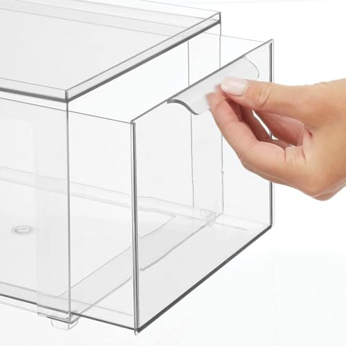 mDesign Plastic Stackable Bathroom Storage with Pull Out Bin Organizer Drawer for Cabinet, Vanity, Shelf, Cupboard, Cabinet, or Closet Organization - Lumiere Collection - Clear - size: 8 x 12 x 6 (Pack of 1)