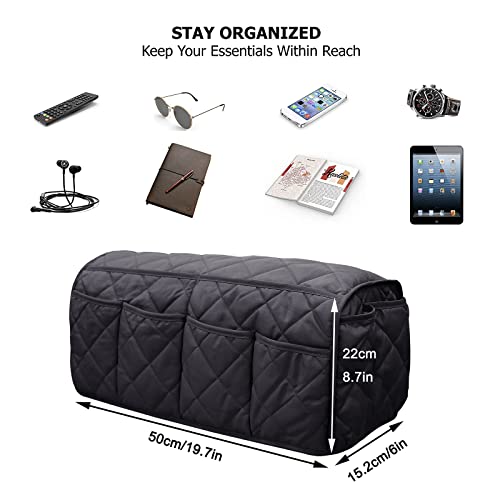Armchair Caddy, Sofa Armrest Organizer with 14 Pockets, Waterproof Non Slip Recliner Remote Control Holder, Couch Chair Arm Storage for TV Remotes, Phone, iPad, Magazine, Books - color: Black
