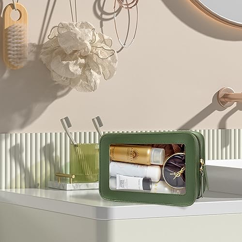 LETGO Clear Makeup Bags, TSA Approved Toiletry Bag with Zipper, Clear Makeup Organizer Fit Carry-on Travel Essentials,Clear Cosmetic Bags for Women Men (O-Green) - color: O-Green