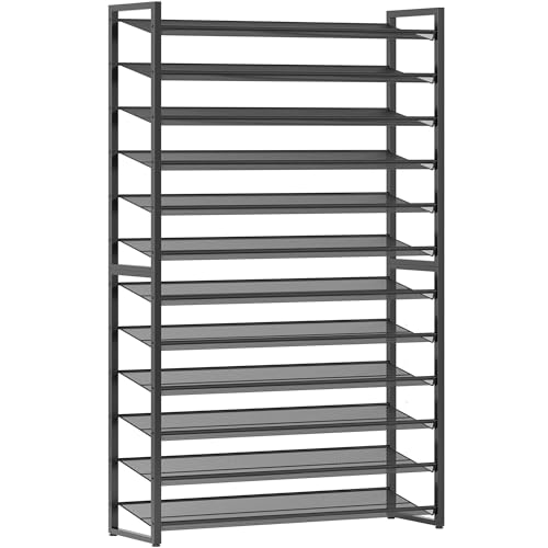 Nunsino Shoe Rack,12 Tier Metal Shoe Organizer,Max Holds 60 Pairs,Heavy Duty Shoes Shelf for Garage, Entryway, Closet,Black - color: Black, size: 12 Tier
