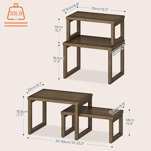 HOOBRO Cabinet Organizer Shelf, Set of 4 Kitchen Counter Shelves, Expandable Kitchen Storage, Stackable Bamboo Spice Rack, for Kitchen, Countertop, Office Desk, Living Room, Mocha MA20TLP201 - color: Mocha