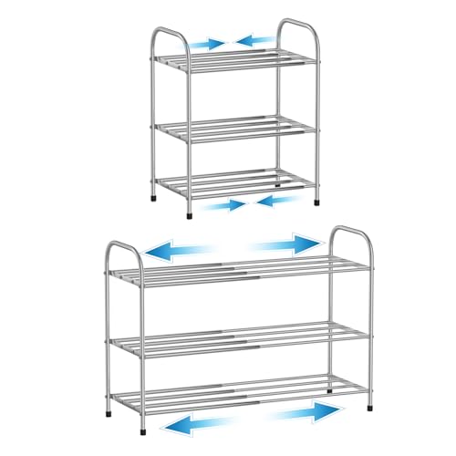 3 Tier Expandable Shoe Rack for Closet, Stainless Steel Shoe Shelf, Strong Weight Capacity Shoes Organizer, Easy to Install and Saving Space Standing Shelf with Sturdy Frame(3 Tier) - size: 3 Tier