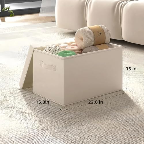 Extra large Fabric Storage Bins with Lids 22.8*15.8*15 in, 2-Pack Storage Baskets for Closet, Large Linen Organizers and Storage Bins for Bedroom, Collapsible Baskets and Bins with Handles, Off White - size: XXXL
