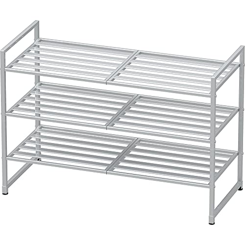 Simple Houseware 3-Tier Stackable Metal Panel Shoes Rack, Silver - color: Silver, style: Metal Panel