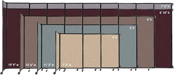 Wall-Mounted Sliding StraightWall Room Divider | Adjustable Widths | Locking Wheels | Room Separator | Up to 15'6" Wide x 4' Tall Mocha Fabric Panels