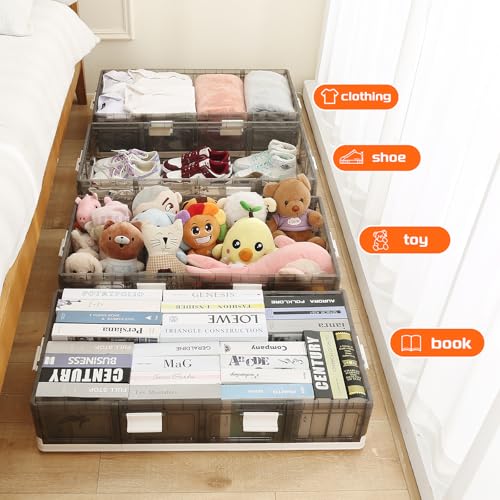 Under Bed Storage Containers with Wheels - Stackable, Foldable Plastic Storage Boxes with Lids for Clothes, Shoes, Blankets - Perfect for Bedroom Organization and Dorms (1 Pack-32.9''x16.1''x8.1'') - size: 1 Pack-32.9''x16.1''x8.1''
