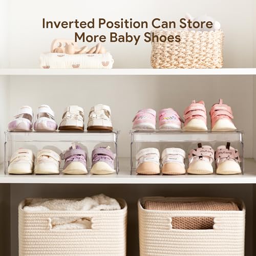 HBlife Clear Acrylic Kids Shoe Rack Baby Toddler Shoe Storage Organizer for Closet Floor Entryway Bedroom, 4 Tier Stackable Small Shoe Rack Shelf Display Stand - size: 4 Tier