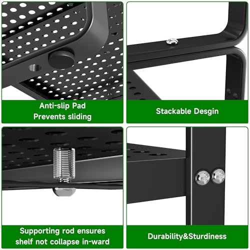 Expandable Kitchen Cabinet Shelf Organizer Rack Heavy Duty Metal Spice Rack Stackable Kitchen Counter Storage Shelf for Kitchen Cabinet Pantry Bathroom (Black - 16.5"-27" L x 10.2" W x 9.6" H - 1Pack) - color: Black - 16.5"-27" L X 10.2" W X 9.6" H - 1pac