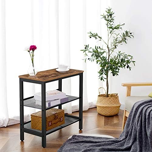 HOOBRO End Table, 3-Tier Narrow Side Table, Nightstand with 2 Flat or Slant Adjustable Shelves for Small Spaces, Hallway, Living Room, Bedroom, Sturdy, Easy Assembly, Rustic Brown and Black BF23BZ01G1 - color: Rustic Brown + Black