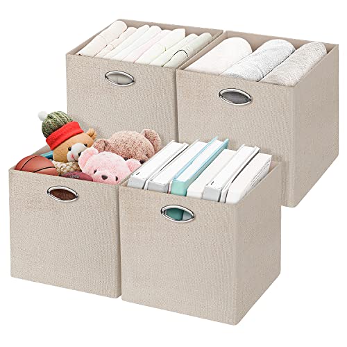 Posprica Storage Cubes, 12×12 Storage Bins, Fabric Drawers Organizer Basket, 4pcs, Beige - color: Beige, size: 12×12×12/4pcs