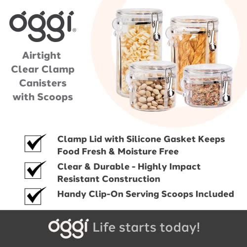 Oggi 4pc Clear Canister Set with Clamp Lids Airtight Containers in Sizes Ideal for Kitchen & Pantry Storage of Bulk, Dry Foods Including Flour, Sugar, Coffee, Rice, Tea, Spices & Herbs (Pack of 3) - size: 4-Piece Set (Pack of 3)