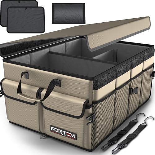 FORTEM Trunk Organizer For SUV Car Trunk Organizer, Foldable Storage, Car Accessories for Women Men, Collapsible Bag, Perfect Christmas Gifts, 600D Oxford, Non Slip Bottom, Straps, Soft Cover (50L) - color: Beige, size: Medium (50L)