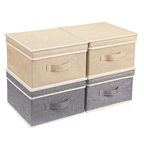 Storage Bins with Lid, Foldable Clothing Storage Box case with Handle for Closet, Bedroom, Home, Gray+Apricot, 13L x 12.5W x 7H inch - color: 2XGray+2XApricot, size: 13L x 12.5W x 7H inch