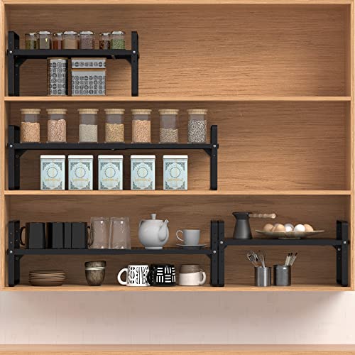 Expandable Cabinet Shelf Organizer Adjustable Metal Spice Rack Stackable Freestanding Counter Storage Shelves for Kitchen Cabinet Under Sink Office Desk (Black - 2Pack - L16.5-27'' * W8'' * H9.6'') - color: Black - 2pack - L16.5-27'' * W8'' * H9.6''