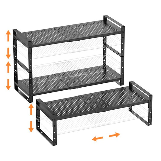 Multi-Functional Metal Shoe Rack,Expandable Adjustable Stackable Kitchen Organizer,Metal Shelf risers for cabinets, Kitchens and Closet, Bathroom(3Packs/Black/Large) - color: Black, size: 3 PACKS/BLACK/LARGE