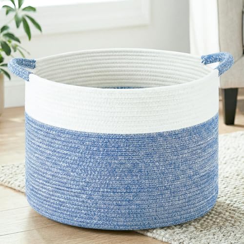 Artfeel 40L Large Cotton Rope Basket, Decorative Woven Blanket Storage for Living Room, Boho Toy Storage & Toy Box for Kids, Versatile Laundry Basket & Nursery Hamper for Blankets(DenimBlue) - color: DenimBlue, size: 40L