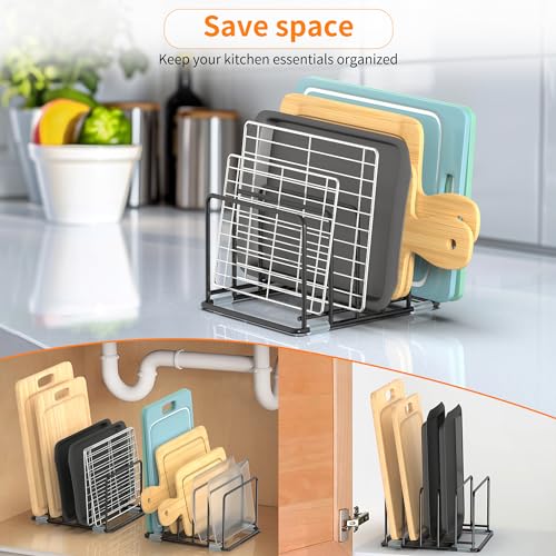 2-Pack Medium Black Cutting Board Racks, Kitchen Cabinet Organizer, 5 Tiered Shelves for Baking Trays, Cutting Boards, Cookie Sheets, Muffin Pans - style: 2PC(Medium)