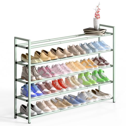 Bumusty 5-Tier Long Expandable Shoe Rack for Closet, 18"-44" Adjustable Shoe Rack for Entryway, 25-30 Pairs Large Shoe Organizer Shelf Storage, Sturdy Metal, Green - color: Green, size: 5-Tier