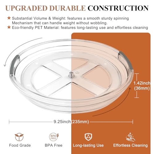 Clear Lazy Susan Organizer Turntable for Cabinet Table Top, 9.25 Inch 2 Pack 360 Rotating Spinning Makeup Organizer for Vanity, Kitchen Storage Rack Heavy-Duty Pantry Spices Tray Countertop Organizer - size: 9.25 inch 2 Pack