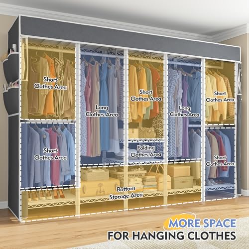 Raybee 90.6" W Extra-Large Clothes Rack with Cover, Freestanding Clothing Racks for Hanging Clothes, Heavy Duty Closet Organizer System, Portable Wardrobe Closet, Adjustable Garment Rack, White - color: White, style: WITH COVER