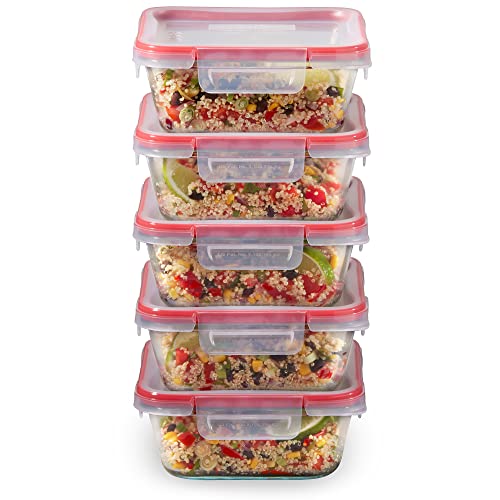 Pyrex Freshlock (5-Pack, 4 Cup) Glass Food Storage Containers Set, Airtight & Leakproof Plastic Locking Lids BPA-Free, Meal Prep Containers Set, Freezer Dishwasher Microwave Safe - size: 5 Pack (4-Cup)