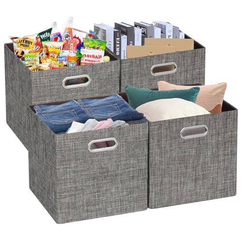 Posprica Storage Basket Bins,13×13 Foldable Storage Boxes Containers for Closet Organizer Shelf Cabinet Bookcase,Thick Fabric Drawer with Shimmer,4pcs,Brown - color: Brown, size: 13×13×13/4pcs