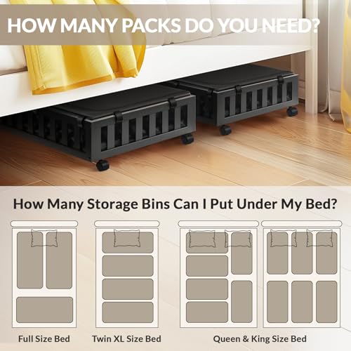 Gashell 2 Pack Bamboo Under Bed Storage with Wheels, 39”x20”x7.8” Lager Under Bed Storage Containers (Black) - color: Black