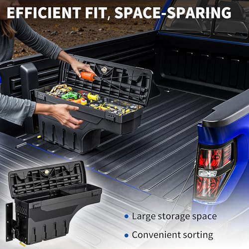 oEdRo Truck Bed Storage Tool Box Fits 2015-2026 Ford F150 Driver Side, 180 Degree Rotation Rear Tool Boxs with Lockable Lid & Password Padlock, Black Waterproof Wheel Well Storage - size: Driver Side