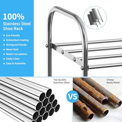 3 Tier Expandable Shoe Rack for Closet, Stainless Steel Shoe Shelf, Strong Weight Capacity Shoes Organizer, Easy to Install and Saving Space Standing Shelf with Sturdy Frame(3 Tier) - size: 3 Tier
