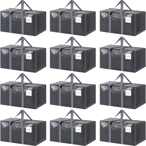 12 Pack Extra Heavy Duty Large Moving Bags with Strong Zipper & Comfortable Handles, Sturdy & Durable Clothes Storage Bags Totes Bins, Packing Moving Boxes for College Supplies, Gray - color: Gray, size: 12 Pack