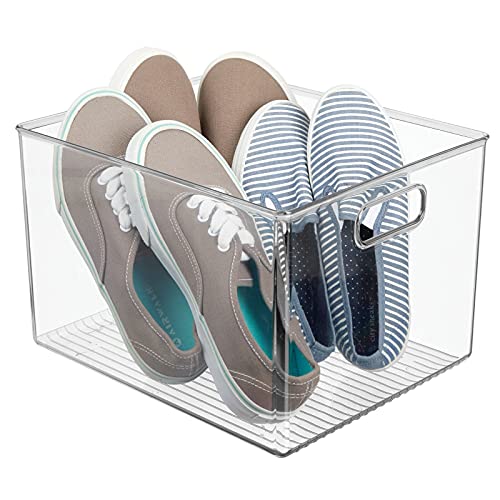 mDesign Large Plastic Storage Organizer Container Bin, Closet Organization for Hallway, Bedroom, Linen, Coat, and Entryway - Holds Clothing, Blankets, and Accessories, Ligne Collection, Clear - size: 12 x 10 x 8 (Pack of 1)