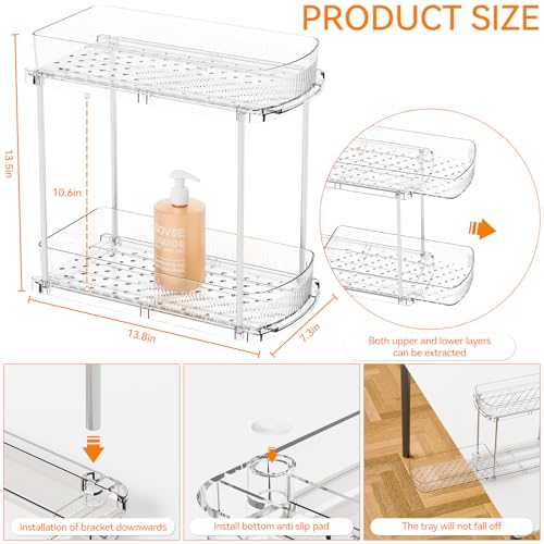 Yieach 2 Pack 13.8″ Deep 2 Tier Under Sink Storage Organizer,Large Pull Out Bathroom Organizers and Storage,Slide Out Acrylic Undersink Storage Shelf,Kitchen Under Sink Organizer for Cleaning Products - style: 2 Pack-2 Tier