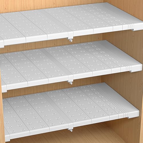 Expandable Closet Shelves Organizers, Heavy Duty Adjustable Wardrobe Tension Shelf Rod DIY Cabinet Holders Storage Rack Divider Separator for Kitchen Bathroom Bedroom Garage - color: Width 42cm, size: Length 51-72cm