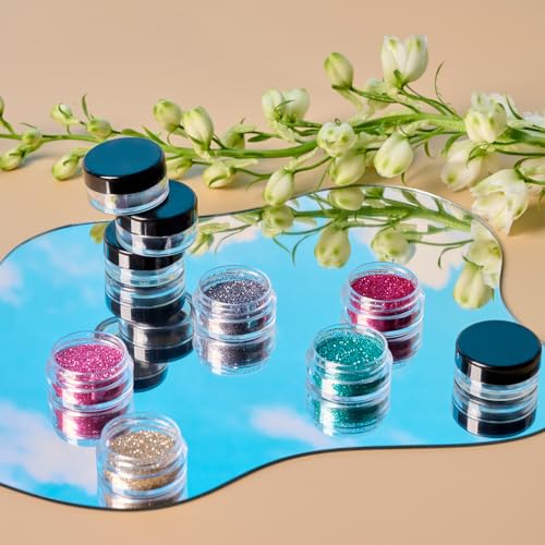 50 Pack 3 Gram Sample Containers with Lids, Small Plastic Cosmetic Jars, Makeup Travel Container Jar for Cream, Bead, Eye Shadow, Jewelry, Lotions, Powders, Glitters Lip Gloss with Labels,Spatulas - color: Black Lid, size: 0.1 Ounce