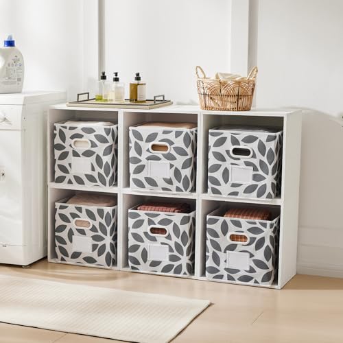 MAX Houser Fabric Storage Bins Cubes Baskets Containers with Dual Plastic Handles for Home Closet Bedroom Drawers Organizers, Flodable,Grey, Set of 6 - color: 21 grey