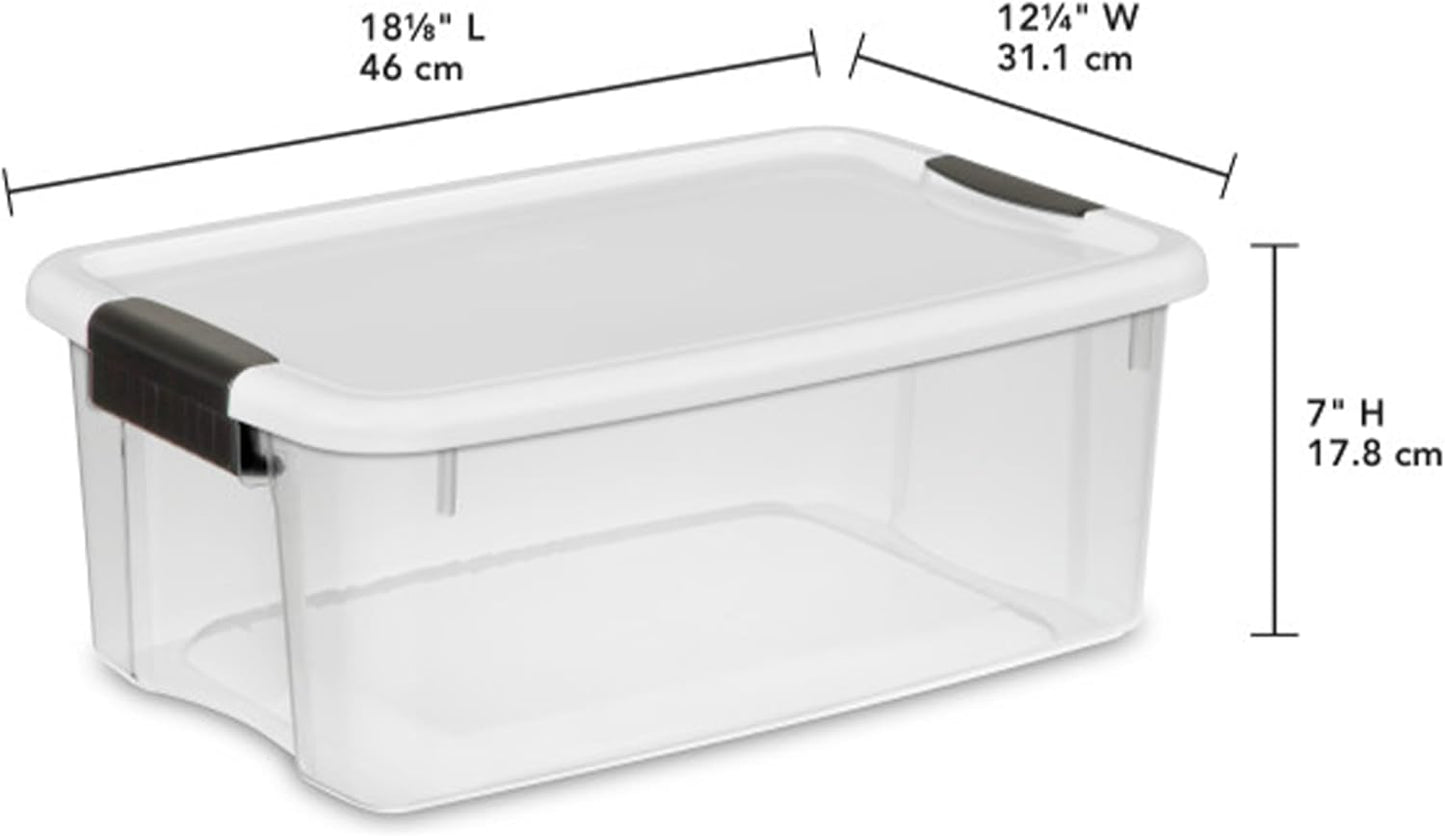 Sterilite 24-Pack Ultra Latching Box, Storage Bins with Lids, Clear Plastic, 18 Quart - Heavy-Duty Organizing Containers for Closet, Bathroom, and Office