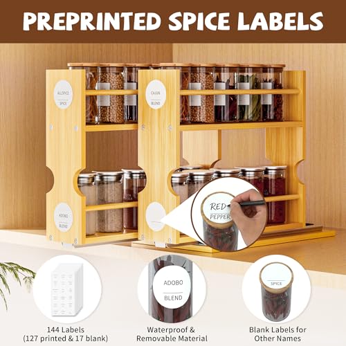 Jolitac Bamboo Pull Out Spice Rack for Cabinet, Slide Out Drawers, Space-Saving Seasoning Kitchen Pantry Sliding Vertical Organization, Easy to Install, 9.1" Wide, 3 Drawers(1.85" Wide), 2-Tier - size: 9.1" Wide, 3 Drawers(1.85" Wide), 2-Tier